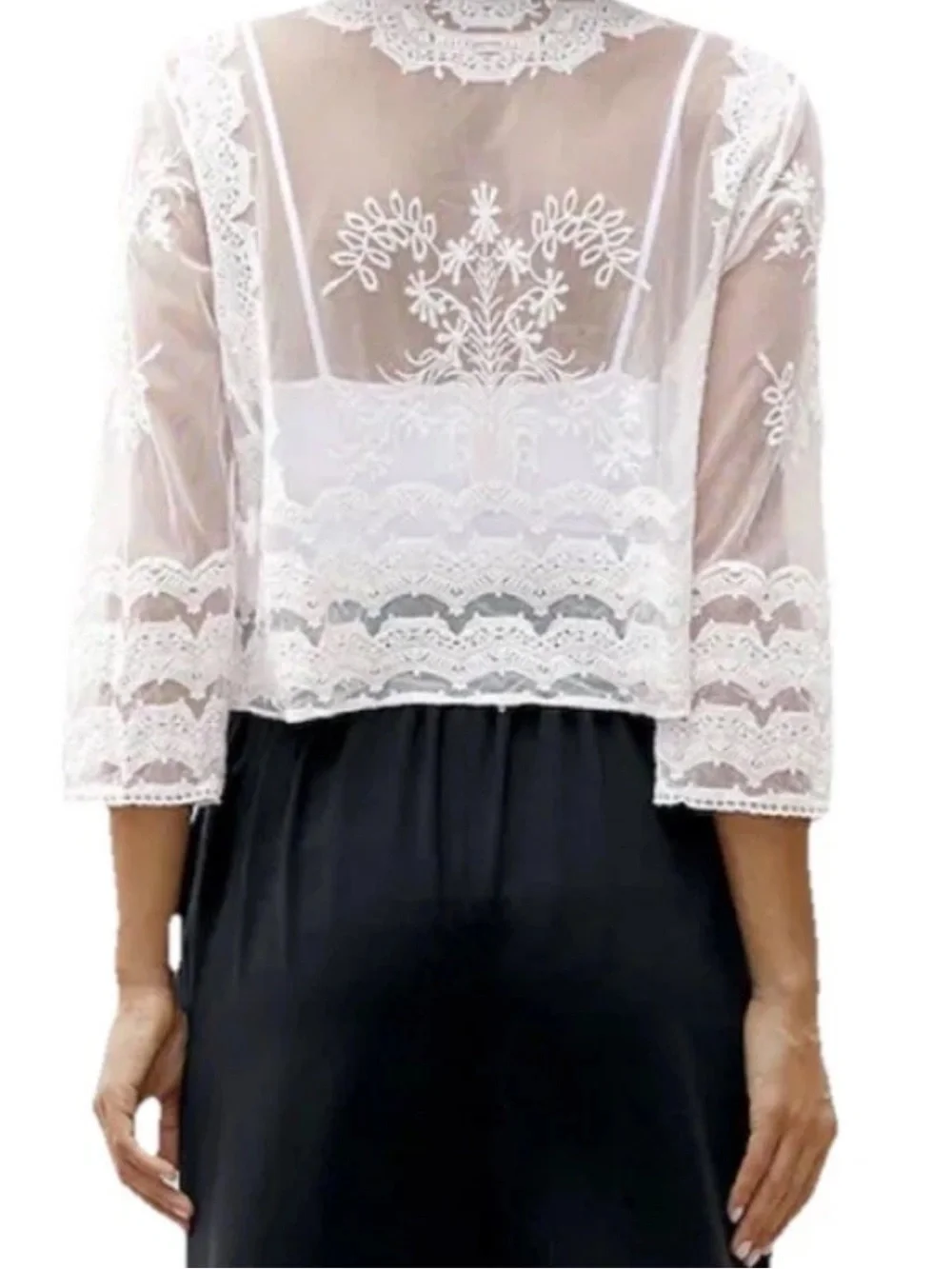 Chris McLaughlin NWT White Sheer Lace Embroidered Shrug Cardigan 3X - Picture 4 of 16